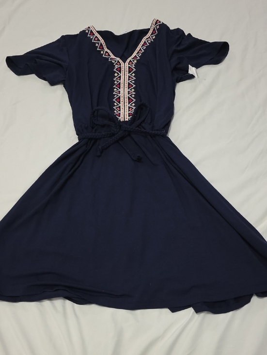 Old Navy Dresses & Skirts - Navy Embroidered V-Neck Dress with Braided Waist Tie Size M